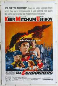 s324 SUNDOWNERS linen one-sheet movie poster '61 Deborah Kerr, Bob Mitchum