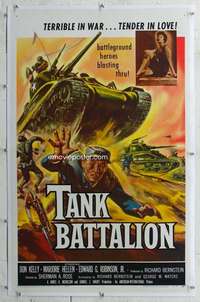 s326 TANK BATTALION linen one-sheet movie poster '57 battleground heroes!