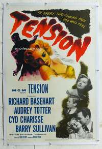 s331 TENSION linen one-sheet movie poster '49 Richard Basehart, film noir!