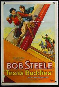 s332 TEXAS BUDDIES linen one-sheet movie poster '32 cowboys & aviators!