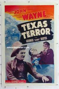 s336 TEXAS TERROR linen one-sheet movie poster R40s John Wayne, Gabby
