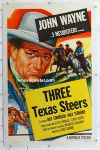 s339 JOHN WAYNE linen 1sh 1953 John Wayne, 3 Mesquiteers, Three Texas Steers!