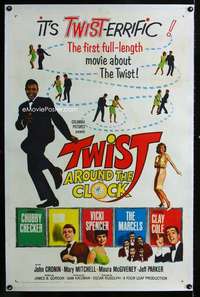 s347 TWIST AROUND THE CLOCK linen one-sheet movie poster '62 Chubby Checker