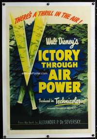 s355 VICTORY THROUGH AIR POWER linen one-sheet movie poster '43 WWII Disney!