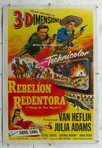 s362 WINGS OF THE HAWK linen Spanish/U.S. one-sheet movie poster '53 3D Boetticher