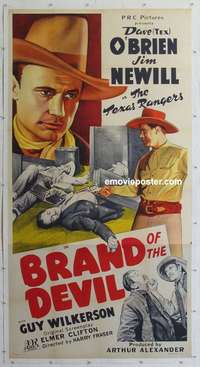 w014 BRAND OF THE DEVIL linen three-sheet movie poster '44 The Texas Rangers!