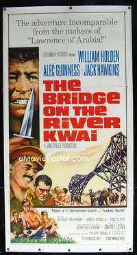 w015 BRIDGE ON THE RIVER KWAI linen three-sheet movie poster R63 William Holden