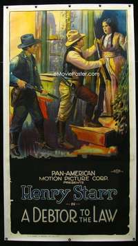 w017 DEBTOR TO THE LAW linen three-sheet movie poster '19 outlaw Henry Starr!