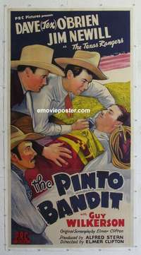w026 PINTO BANDIT linen three-sheet movie poster '44 Texas Rangers, O'Brien