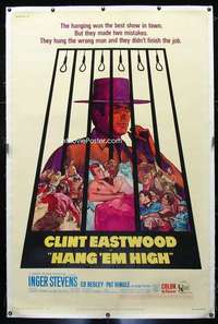 w033 HANG 'EM HIGH linen 40x60 movie poster '68 Clint Eastwood classic