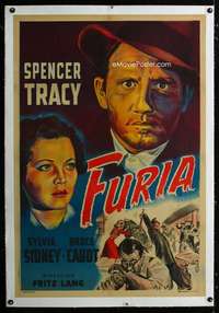 w334 FURY linen Argentinean movie poster R40s art of Spencer Tracy!
