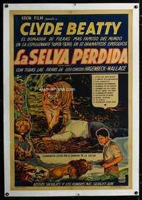 w335 LOST JUNGLE linen Argentinean movie poster '34 serial, cool tiger!