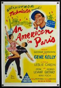 w071 AMERICAN IN PARIS linen Aust 1sh movie poster '51 Gene Kelly