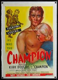 w075 CHAMPION linen Aust 1sh movie poster '49 Kirk Douglas, boxing!