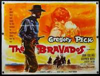 w318 BRAVADOS linen British quad movie poster '58 Gregory Peck