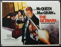 w329 GETAWAY linen British quad movie poster '72 McQueen, McGraw