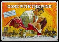 w330 GONE WITH THE WIND linen British quad movie poster R70s Gable