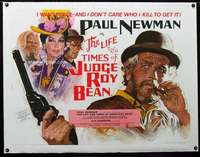 w325 LIFE & TIMES OF JUDGE ROY BEAN linen British quad movie poster '72