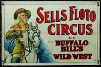 w047 SELLS FLOTO CIRCUS & BUFFALO BILL'S WILD WEST linen circus poster '20s