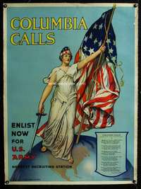 w048 COLUMBIA CALLS linen war poster '16 Army recruiting!