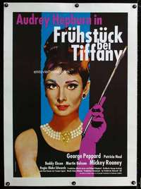w265 BREAKFAST AT TIFFANY'S linen German movie poster R86 Hepburn