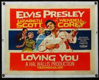 w055 LOVING YOU linen 1/2sh movie poster '57 Elvis Presley,Liz Scott