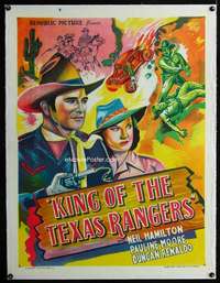 w189 KING OF THE TEXAS RANGERS linen Indian movie poster R60s serial!