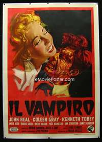 w032 VAMPIRE linen Italian two-panel movie poster '57 it drains blood!