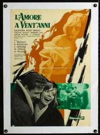 w107 LOVE AT TWENTY linen Italian photobusta movie poster '62 Truffaut