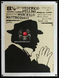 w174 8 1/2 linen Polish movie poster R89 Fellini, Andrzej Pagowski art!