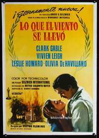 w232 GONE WITH THE WIND linen Spanish movie poster R62 Gable, Leigh