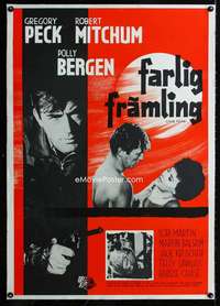 w194 CAPE FEAR linen Swedish movie poster '62 Gregory Peck, Mitchum