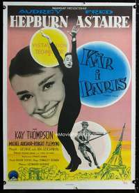 w201 FUNNY FACE linen Swedish movie poster '57 Audrey Hepburn, Aberg