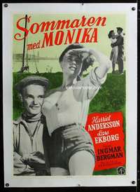 w208 SUMMER WITH MONIKA linen Swedish movie poster '53 Ingmar Bergman