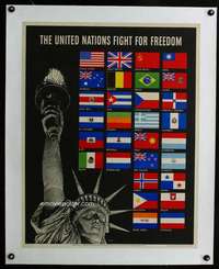 w050 UNITED NATIONS 1942 linen war poster '42 30 flags!