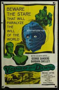 y047 VILLAGE OF THE DAMNED one-sheet movie poster '60 George Sanders