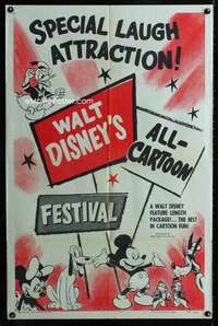 y038 WALT DISNEY'S ALL-CARTOON FESTIVAL one-sheet movie poster '53 Disney
