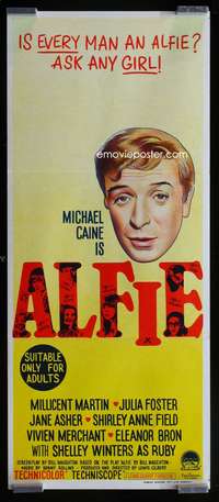 a423 ALFIE Aust daybill movie poster '66 Michael Caine is a major cad!