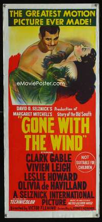 a604 GONE WITH THE WIND Aust daybill R61 Clark Gable, Vivien Leigh, Leslie Howard, classic!