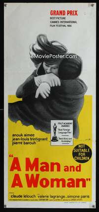 a691 MAN & A WOMAN Aust daybill movie poster '66 Lelouch, Anouk Aimee