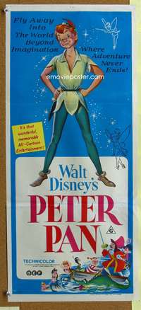 a740 PETER PAN Aust daybill R74 Walt Disney cartoon fantasy classic, where adventure never ends!