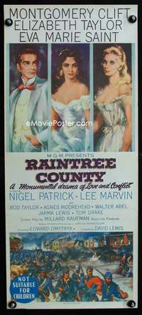 a763 RAINTREE COUNTY Aust daybill movie poster '57 Clift, Liz Taylor