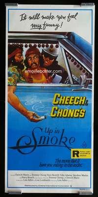 a911 UP IN SMOKE rare full-color style Aust daybill movie poster '78