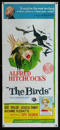 a464 BIRDS Aust daybill movie poster '63 Alfred Hitchcock, Hedren
