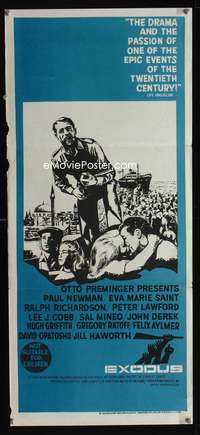 a563 EXODUS Aust daybill '62 Otto Preminger, title art of arms reaching for rifle by Saul Bass!