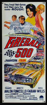 a575 FIREBALL 500 Aust daybill movie poster '66 car racing, Avalon