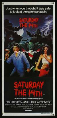 a795 SATURDAY THE 14th Aust daybill movie poster '81 horror spoof!