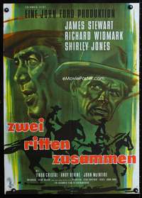 a253 TWO RODE TOGETHER German movie poster '60 cool Hans Braun art!