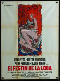 a330 EL FESTIN DE LA LOBA Mexican movie poster '72 cool art!