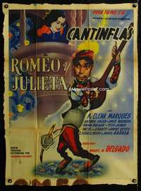 a367 ROMEO Y JULIETA Mexican poster R50s art of Cantinflas serenading Maria Elena Marques!